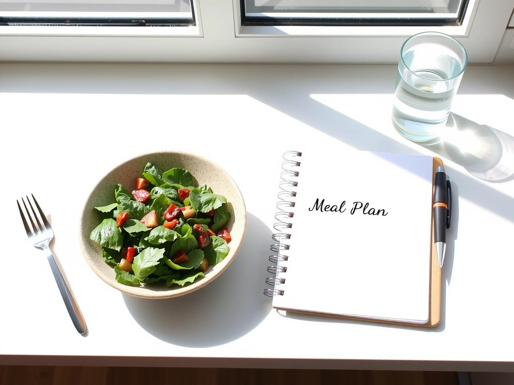 Ernährungsplan und gesunde Mahlzeit auf einem Tisch